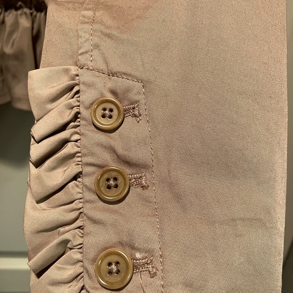 J Crew Tan Frill Peplum Crop Jacket with seersucker lining accents Size 6 - Picture 8 of 12